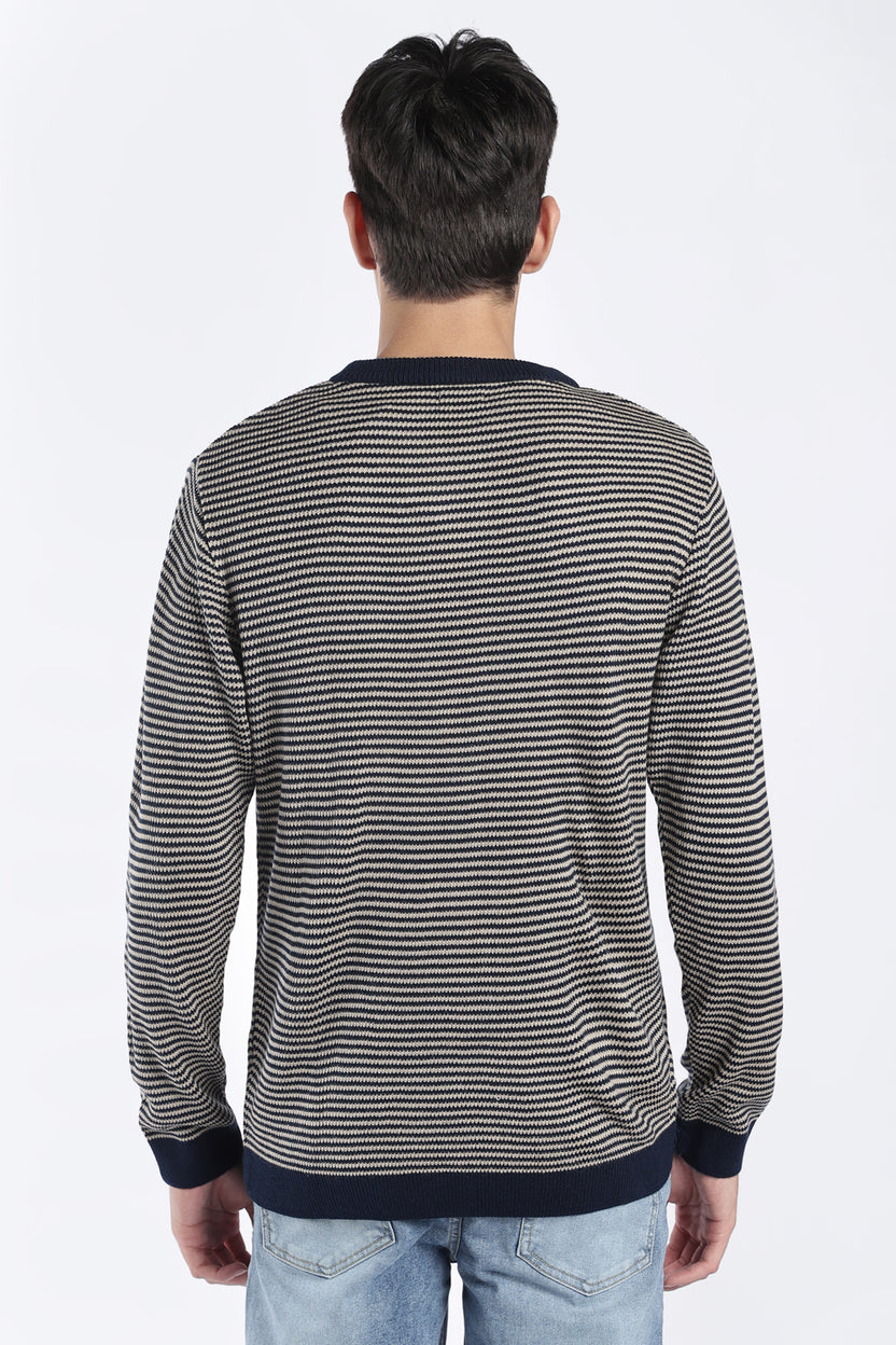Mens Regular Fit Navy Striped Knit Sweater - Image 5