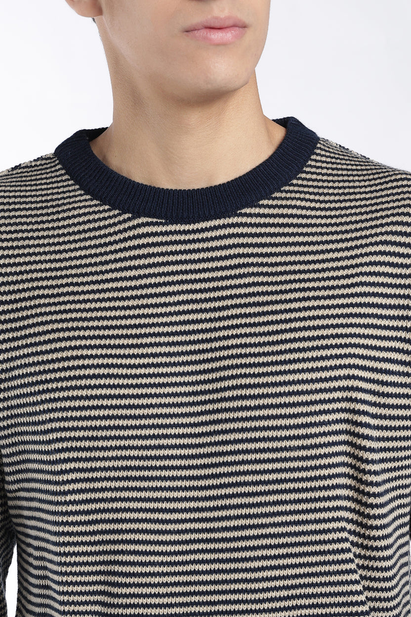 Mens Regular Fit Navy Striped Knit Sweater - Image 7