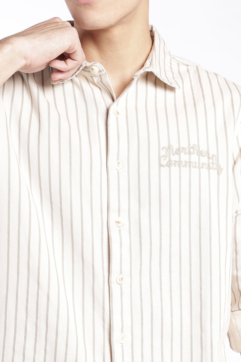 Mens Regular Fit Cream Striped Shirt - Image 3