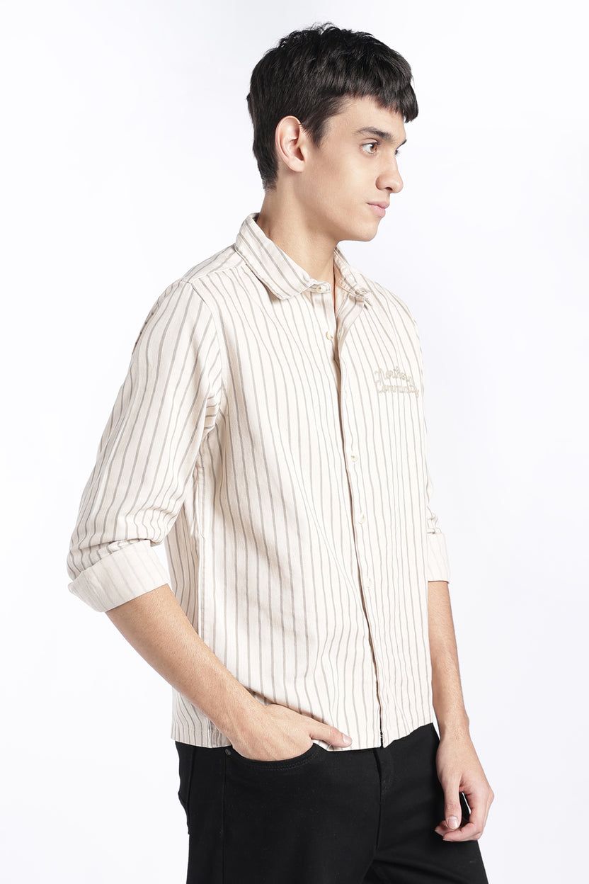 Mens Regular Fit Cream Striped Shirt - Image 4