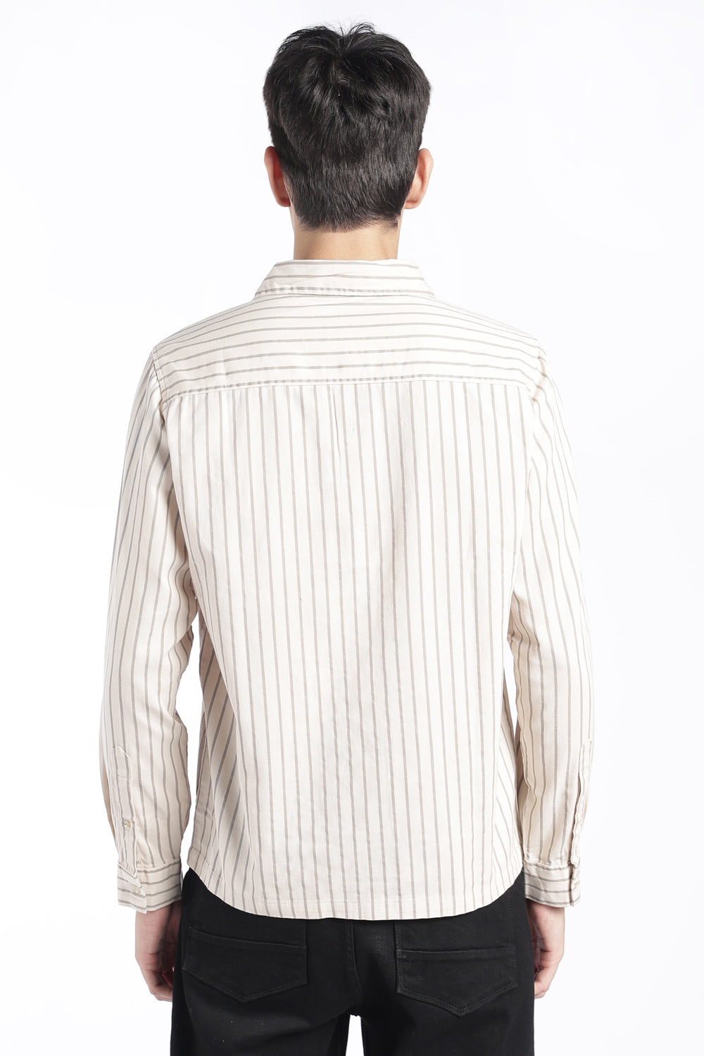 Mens Regular Fit Cream Striped Shirt - Image 5
