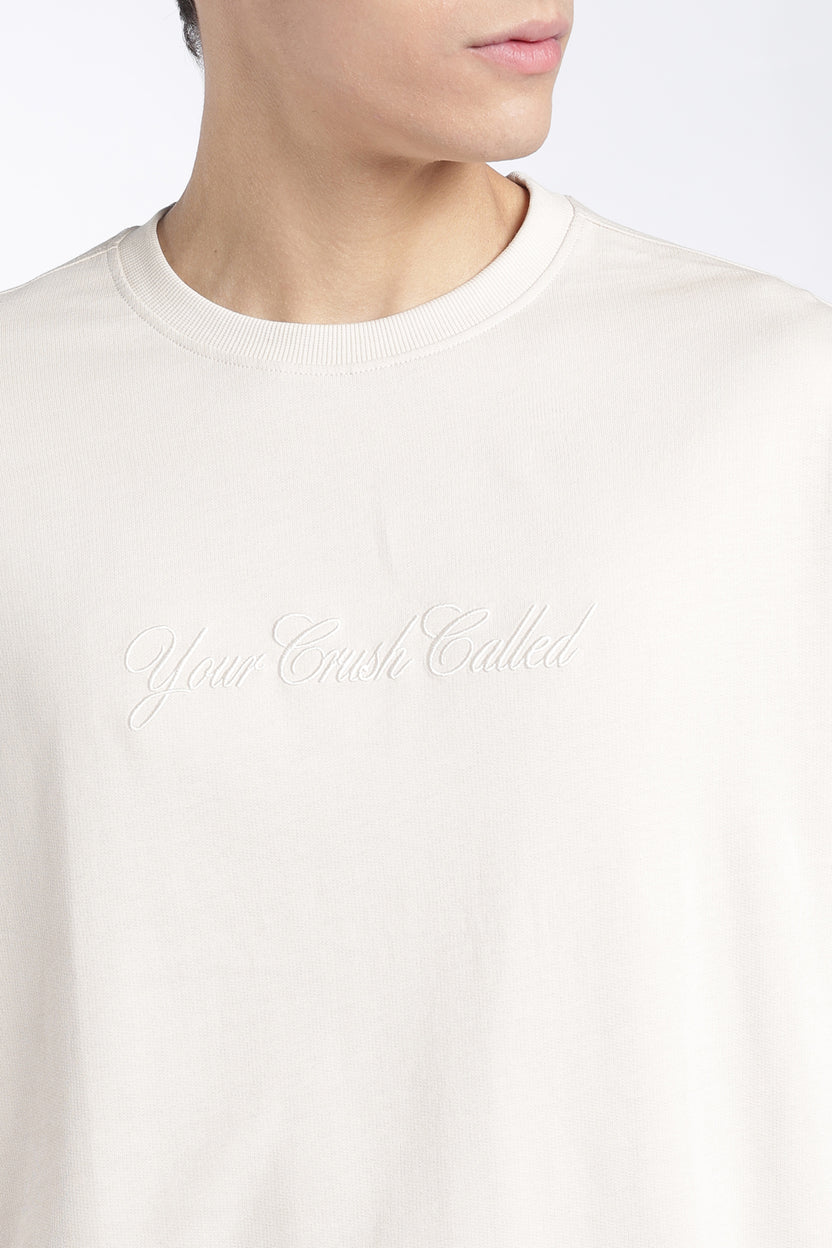 Mens Regular Fit Off White Embroidered T-Shirt - Image 3