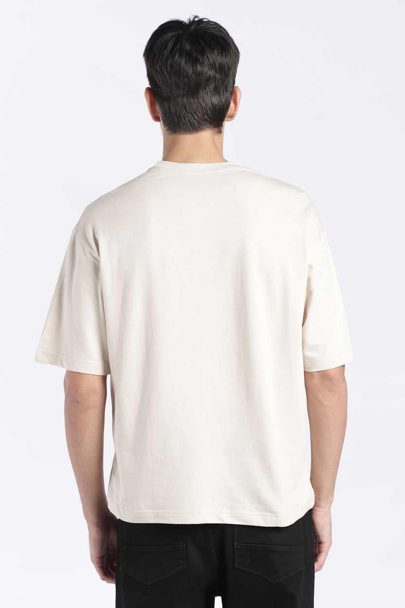 Mens Regular Fit Off White Embroidered T-Shirt - Image 5