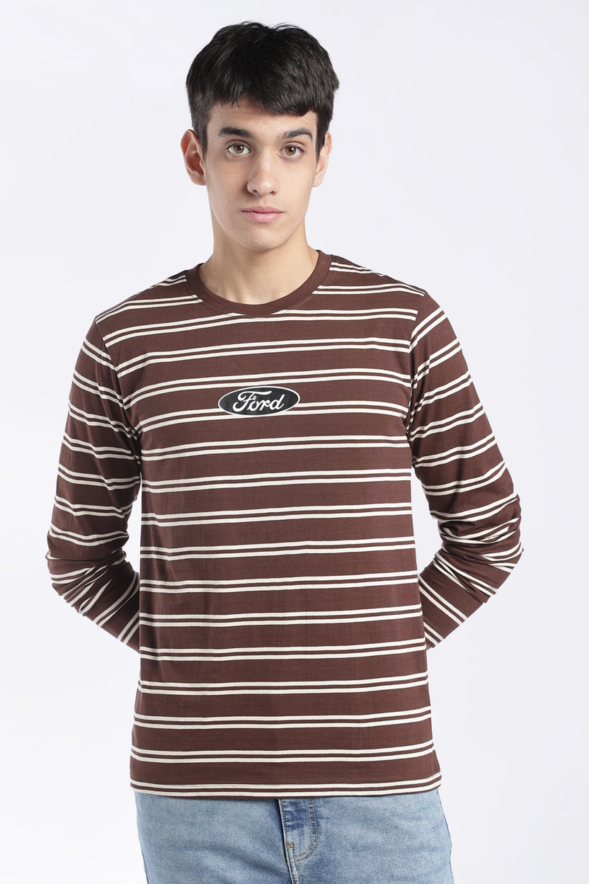 Mens Regular Fit Brown Striped T-Shirt - Image 2