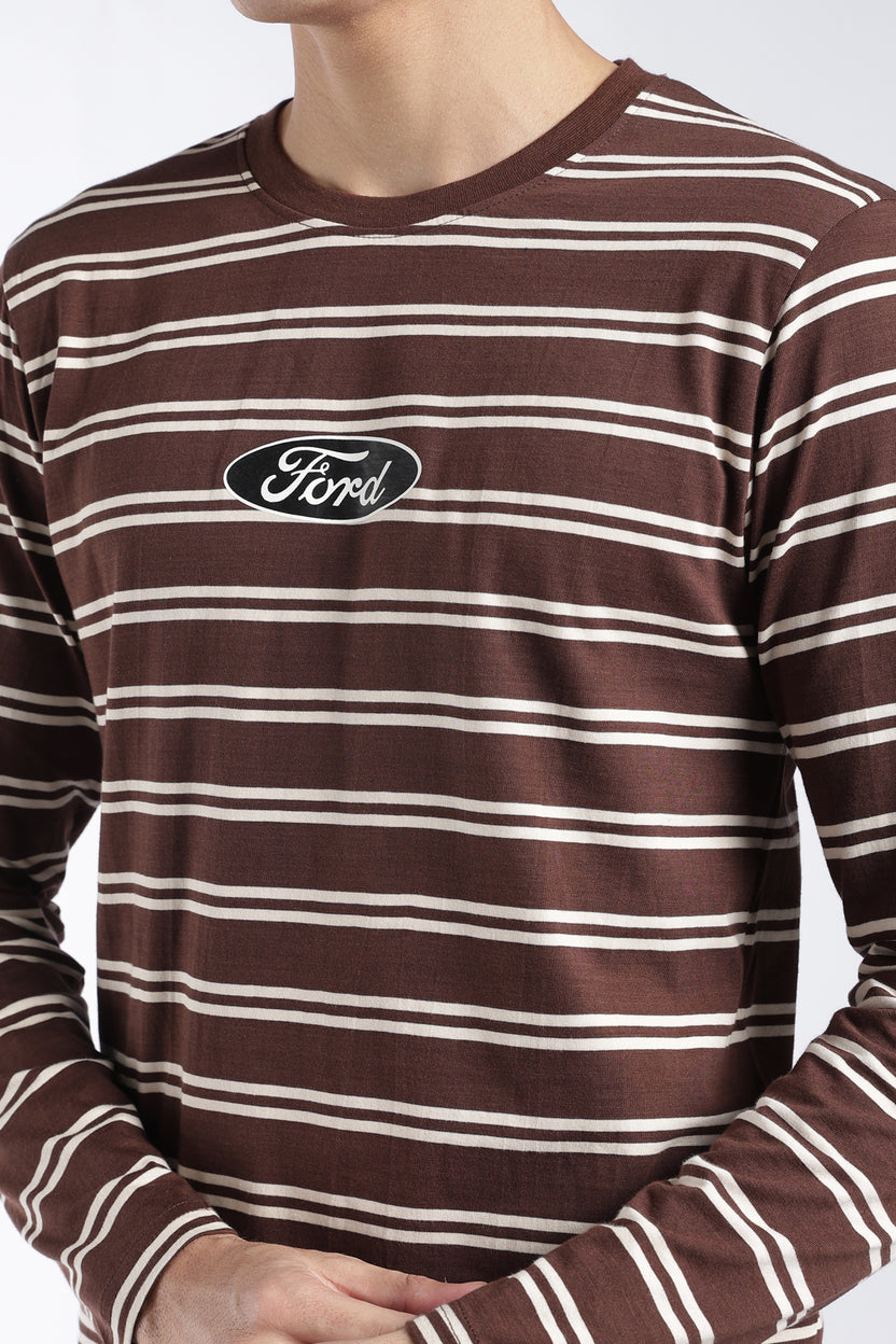 Mens Regular Fit Brown Striped T-Shirt - Image 3