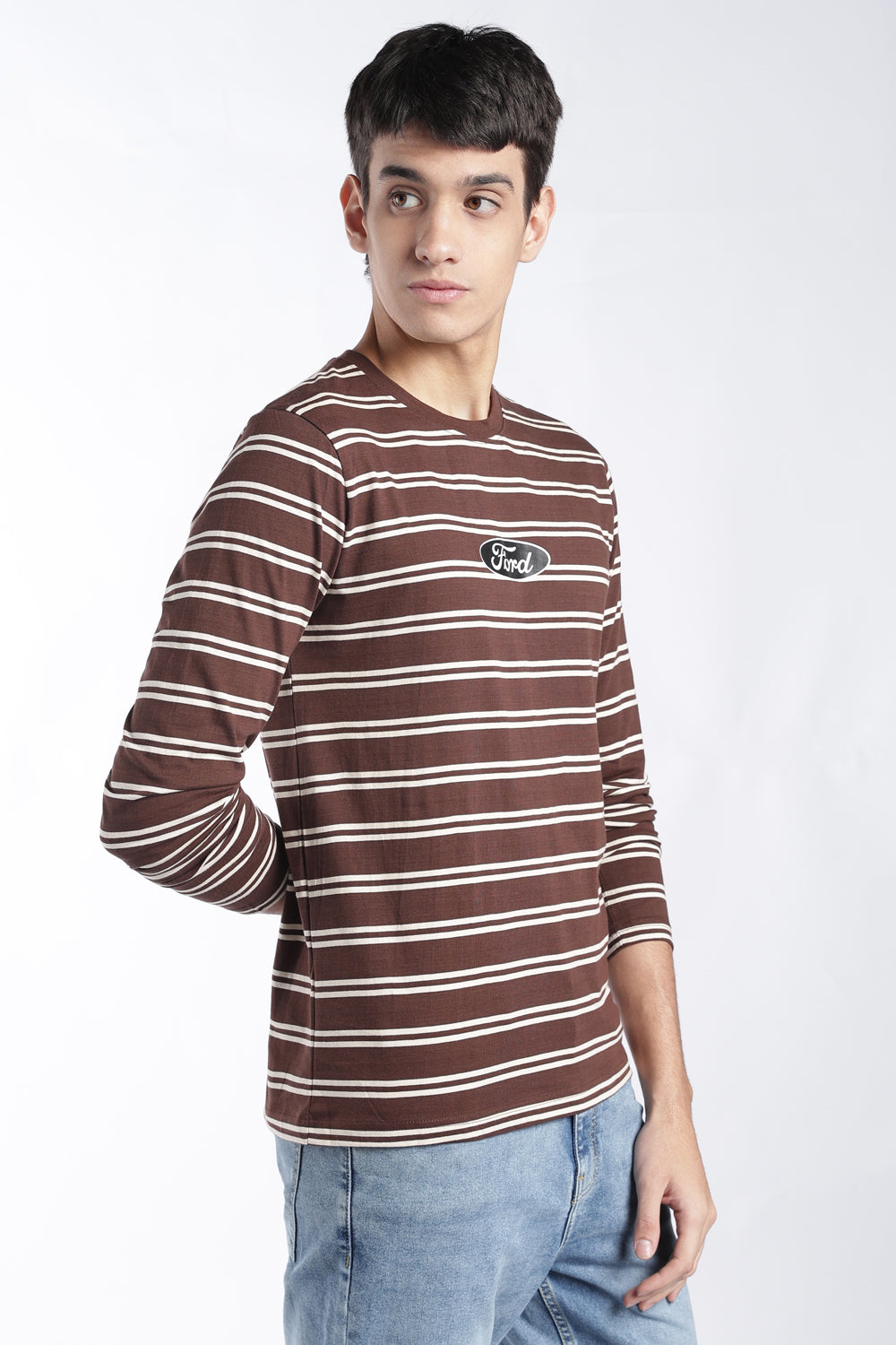 Mens Regular Fit Brown Striped T-Shirt - Image 4