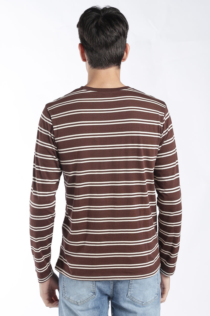 Mens Regular Fit Brown Striped T-Shirt - Image 5