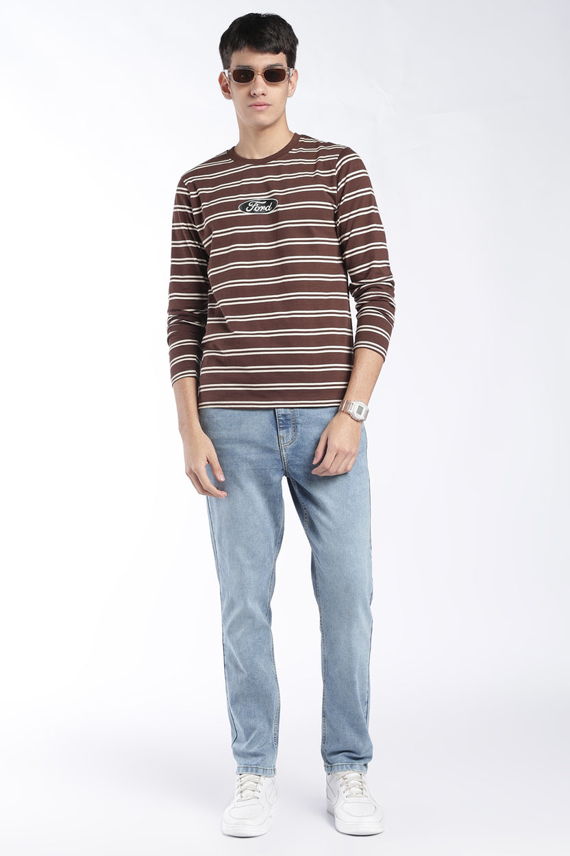 Mens Regular Fit Brown Striped T-Shirt - Image 6