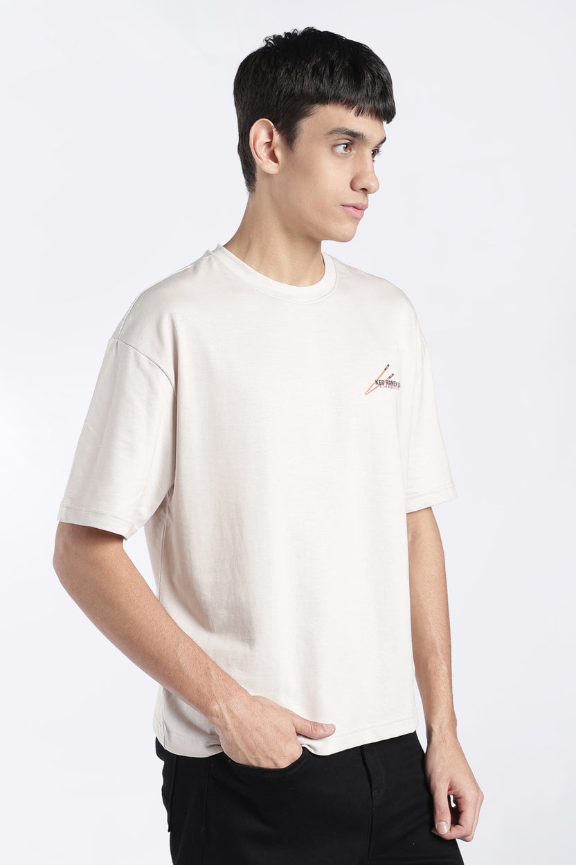 Mens Oversized Beige Graphic Printed T-Shirt - Image 4