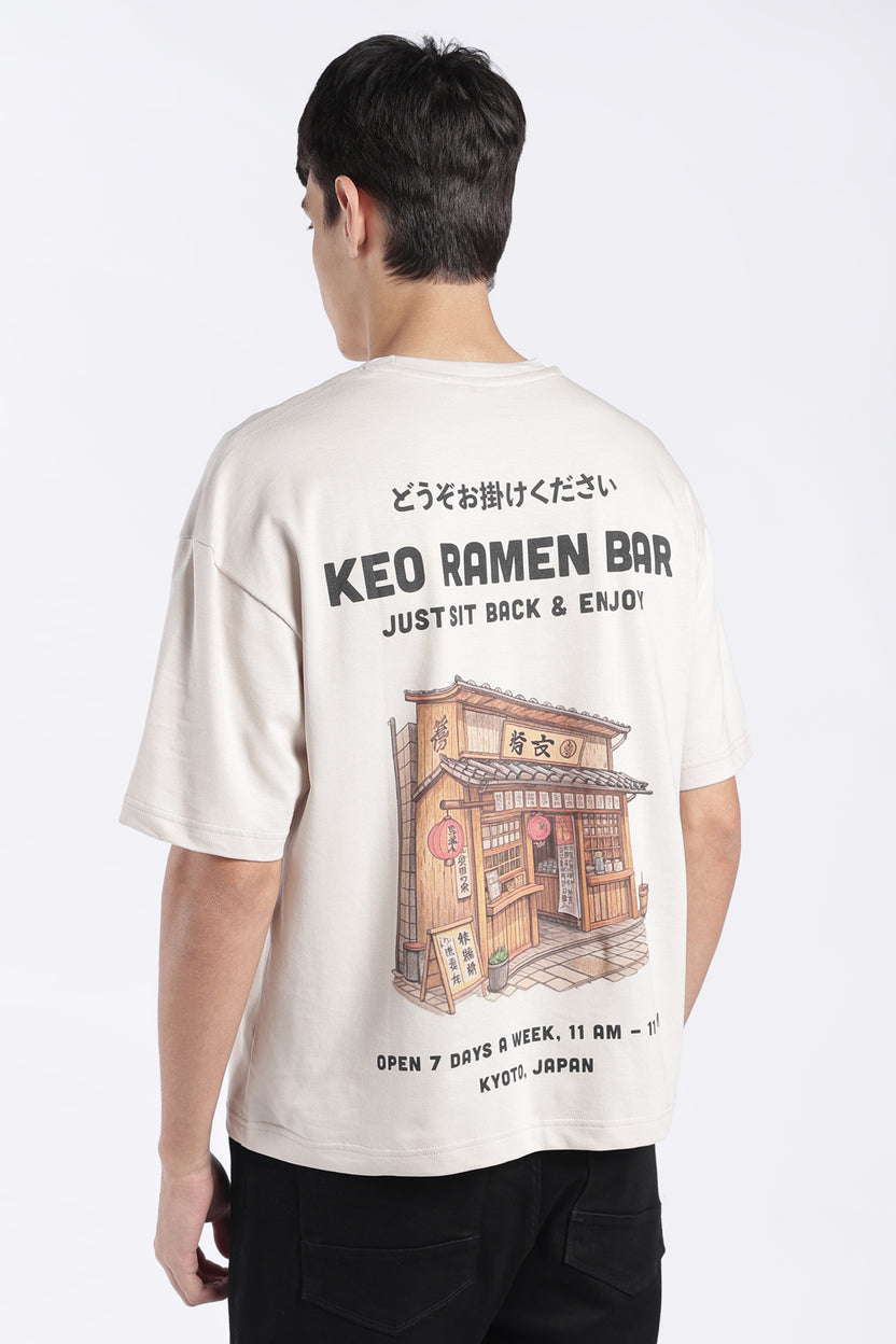 Mens Oversized Beige Graphic Printed T-Shirt - Image 5