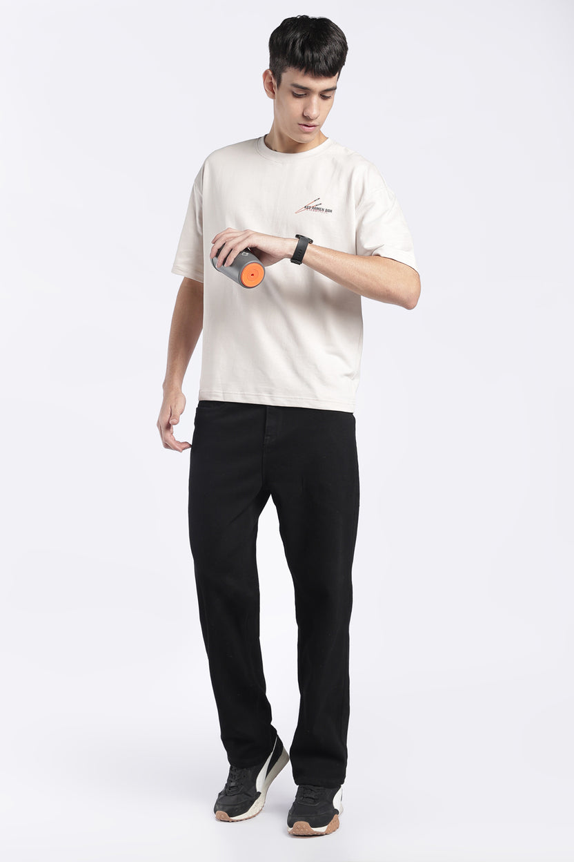 Mens Oversized Beige Graphic Printed T-Shirt - Image 6