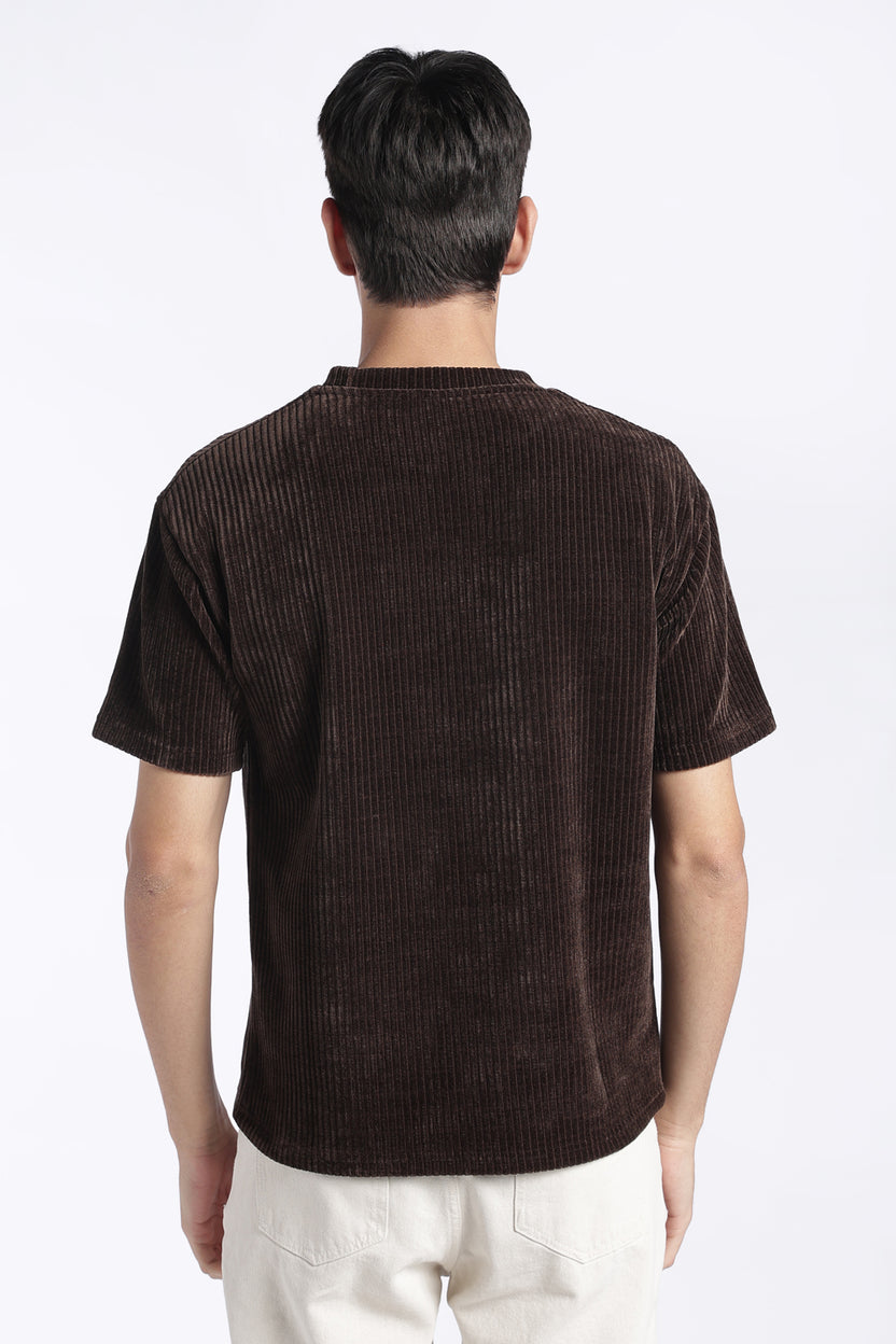 Mens Regular Fit Brown Ribbed T-Shirt - Image 5