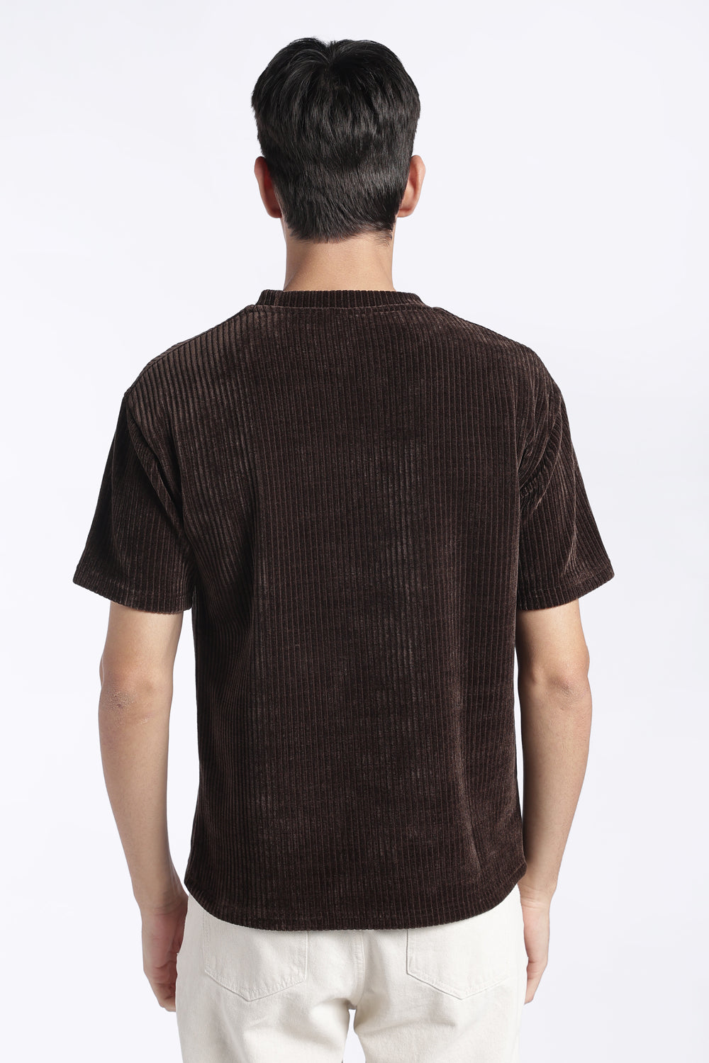 Mens Regular Fit Brown Ribbed T-Shirt - Image 5