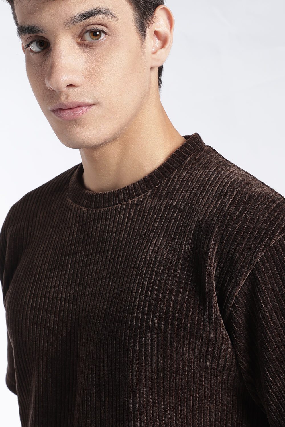 Mens Regular Fit Brown Ribbed T-Shirt - Image 7