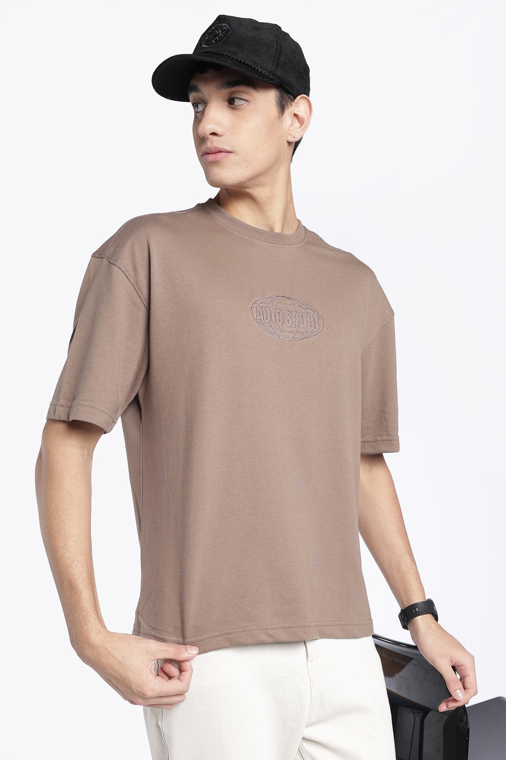 Mens Regular Fit Beige Drop Shoulder Graphic T-Shirt - Image 1