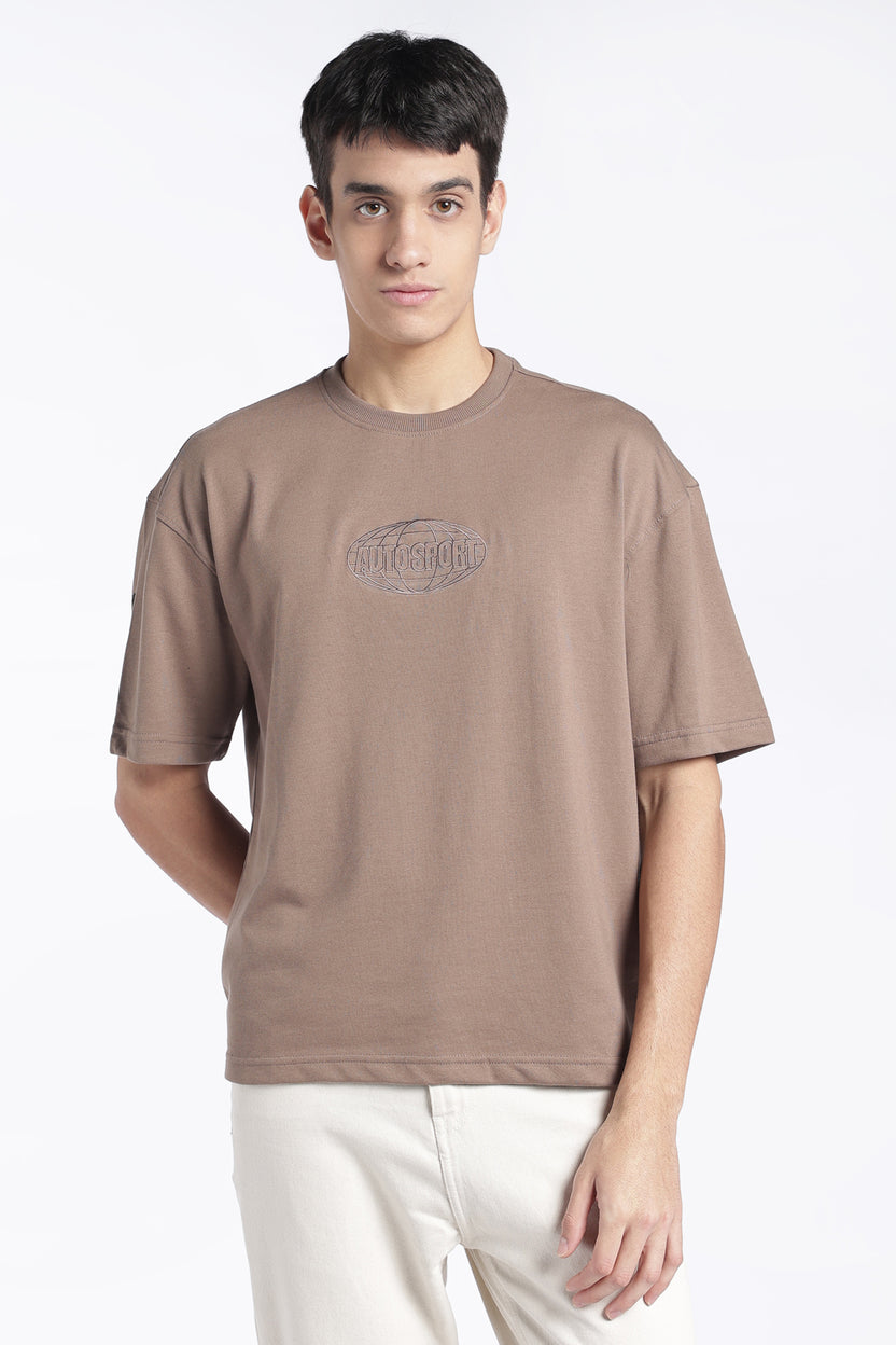 Mens Regular Fit Beige Drop Shoulder Graphic T-Shirt - Image 2