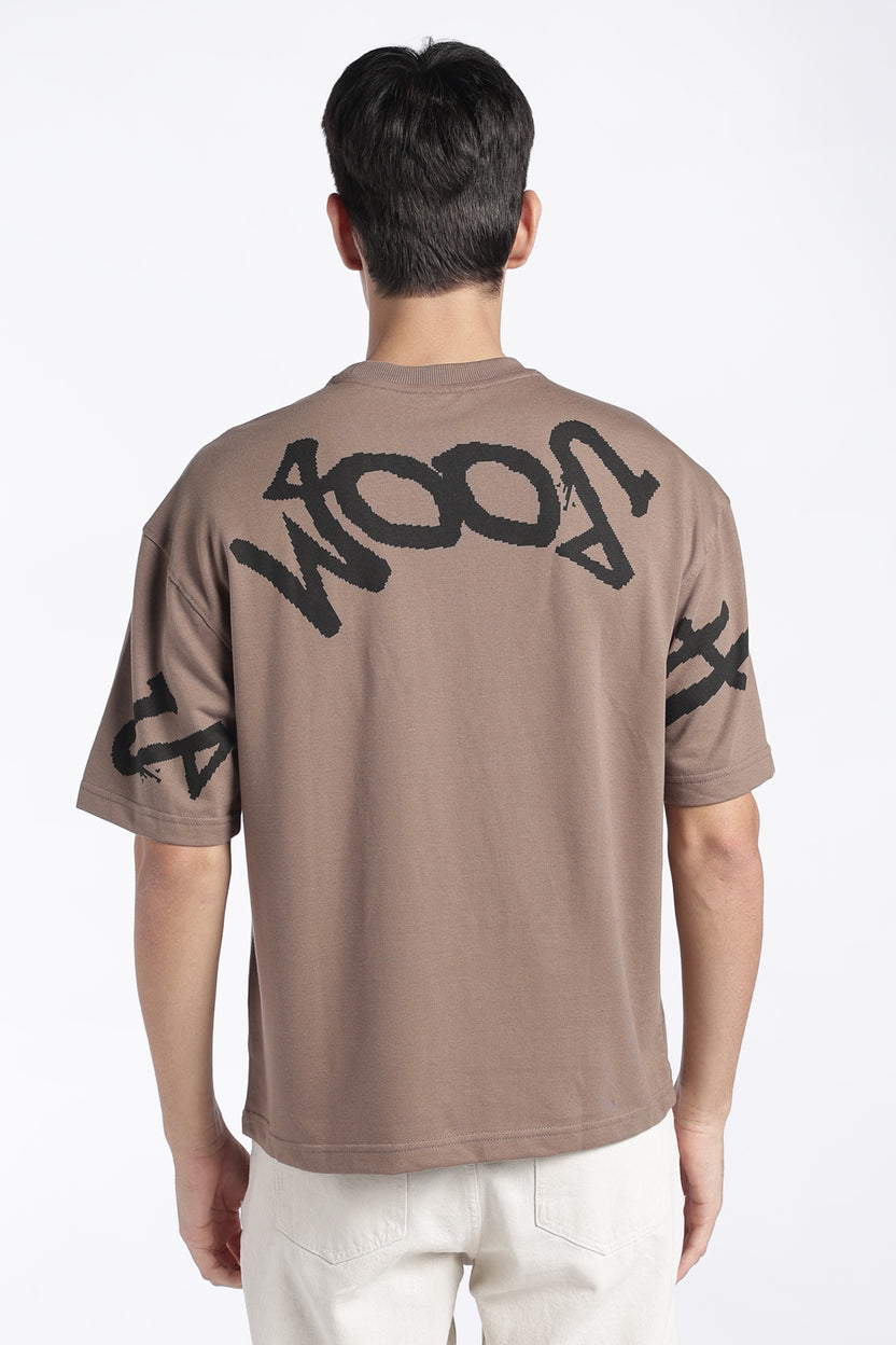 Mens Regular Fit Beige Drop Shoulder Graphic T-Shirt - Image 5