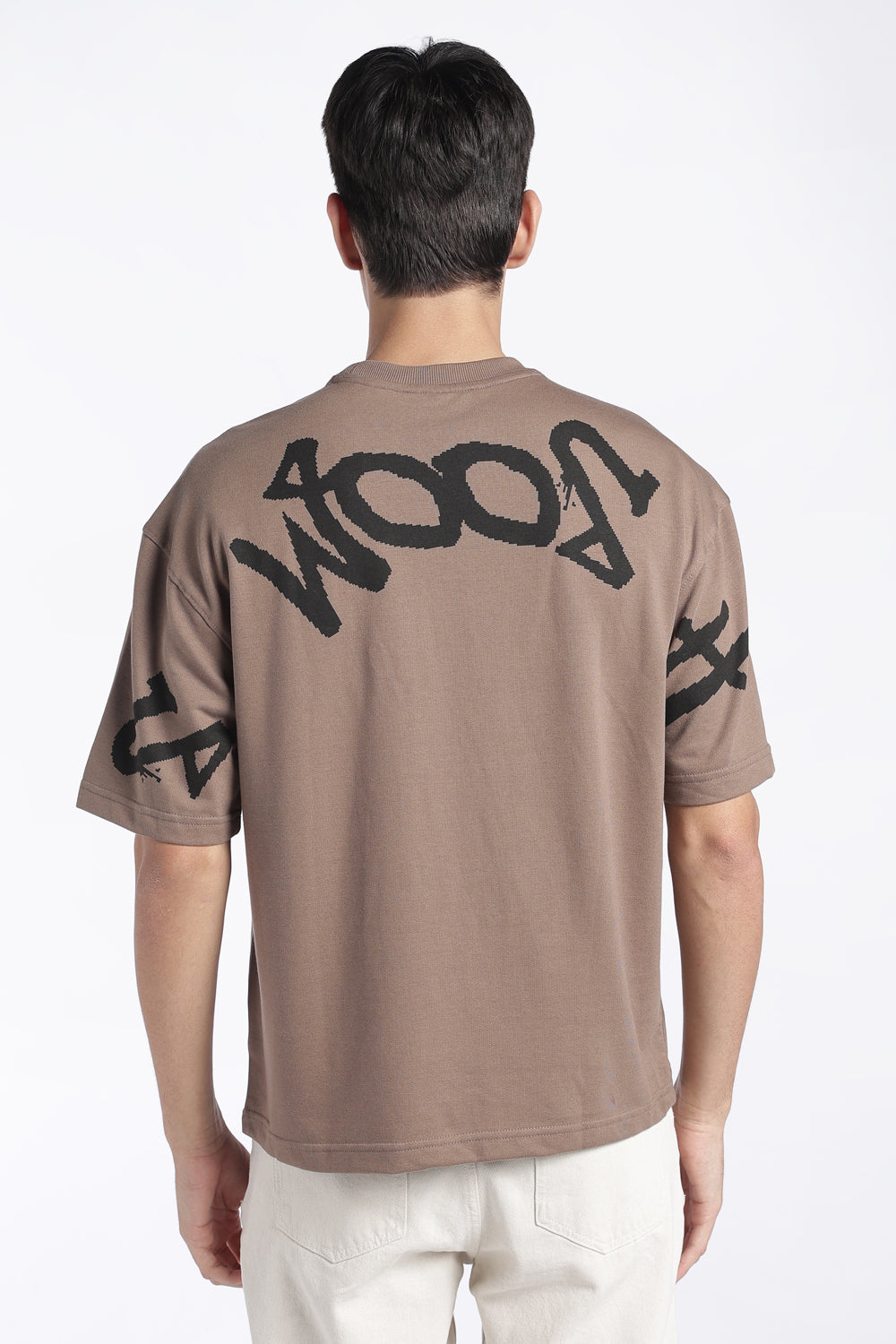 Mens Regular Fit Beige Drop Shoulder Graphic T-Shirt - Image 5