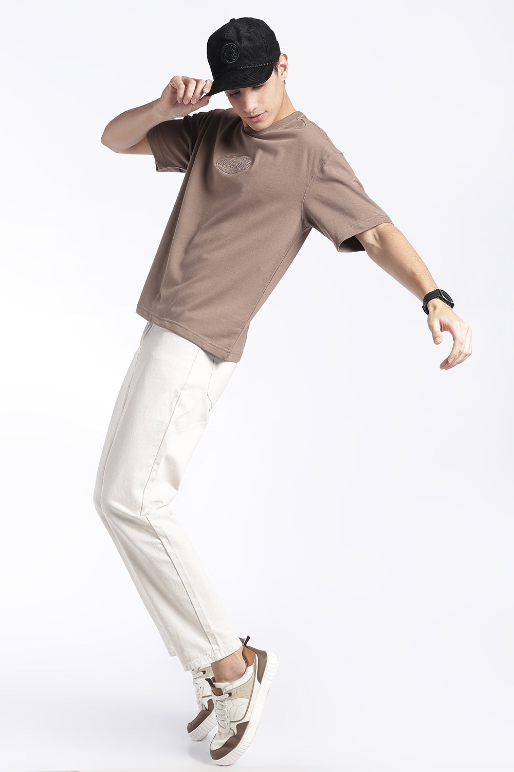 Mens Regular Fit Beige Drop Shoulder Graphic T-Shirt - Image 6