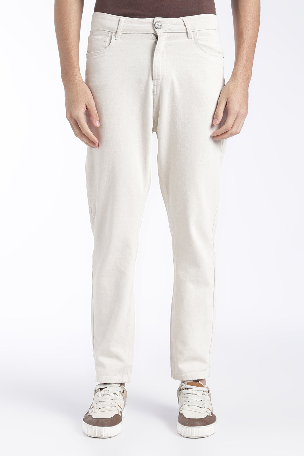 Mens Straight Fit Off White Solid Jeans - Image 2