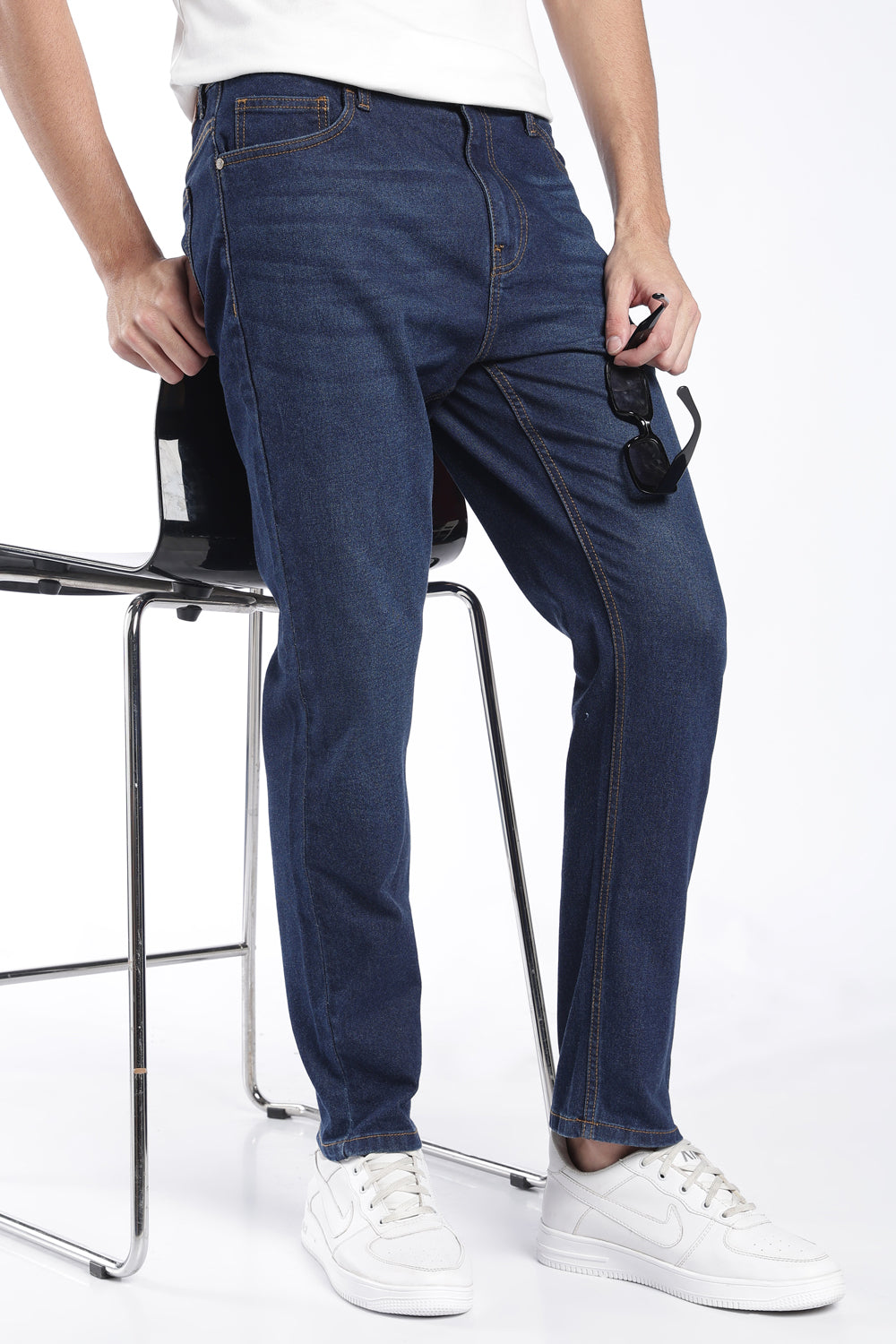 Mens Slim Fit Navy Solid Jeans - Image 1