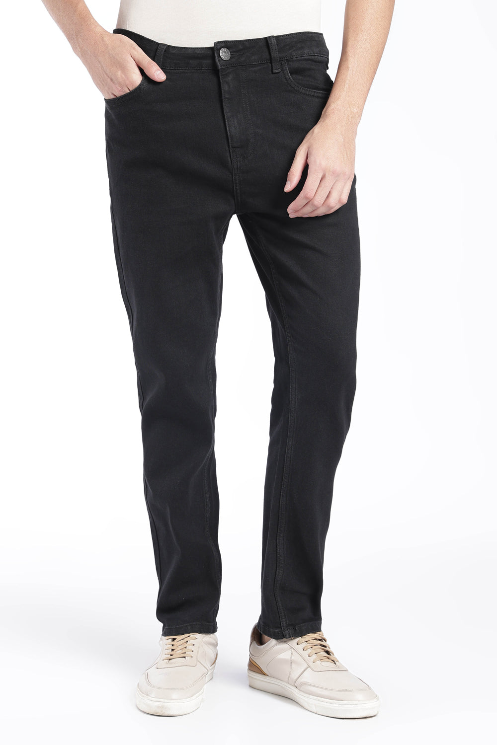 Mens Slim Fit Black Solid Jeans - Image 2