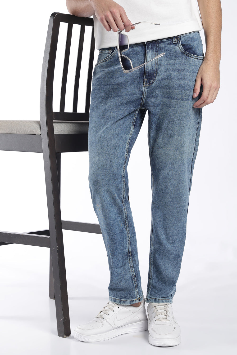 Mens Slim Fit Blue Solid Jeans - Image 1