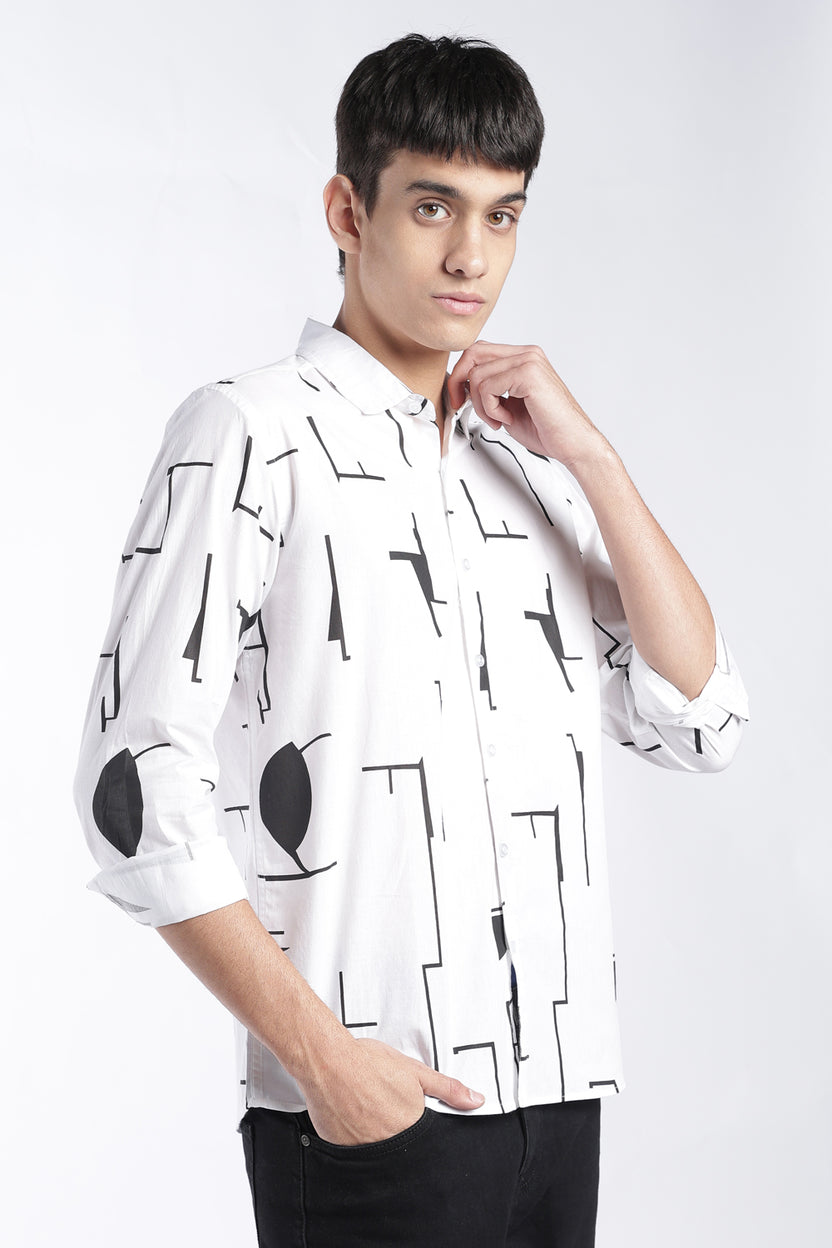 Mens Regular Fit White Abstract Printed Shirt - Image 2