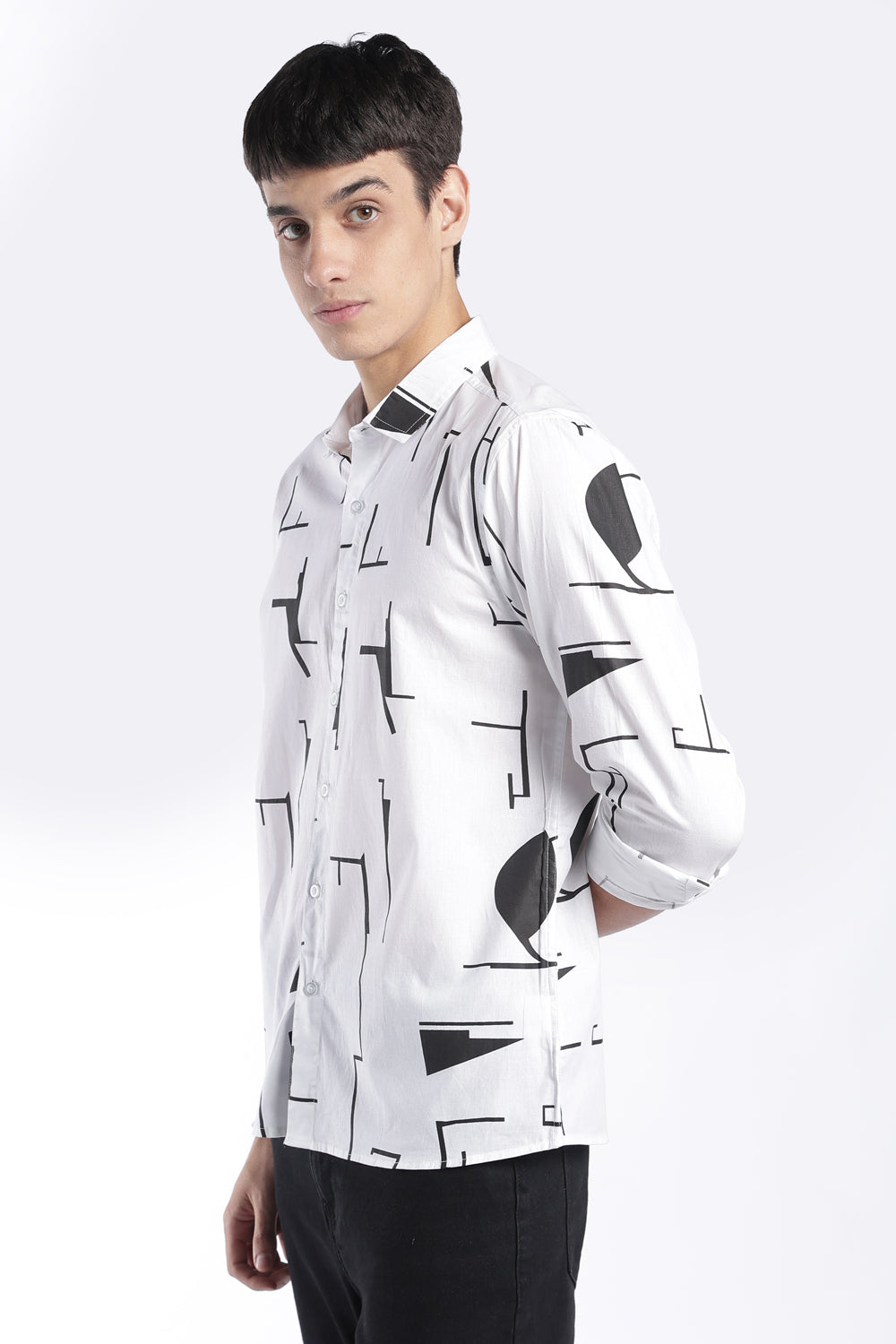 Mens Regular Fit White Abstract Printed Shirt - Image 4