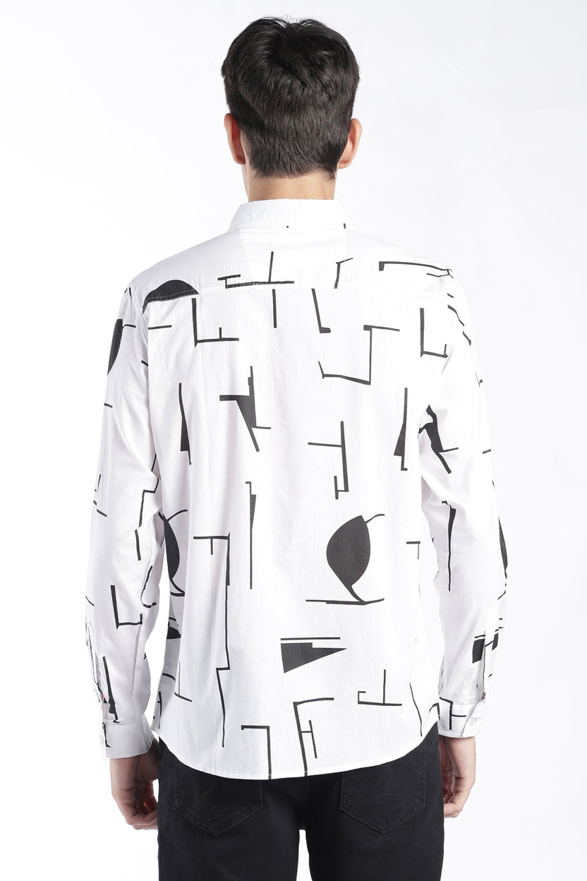 Mens Regular Fit White Abstract Printed Shirt - Image 5
