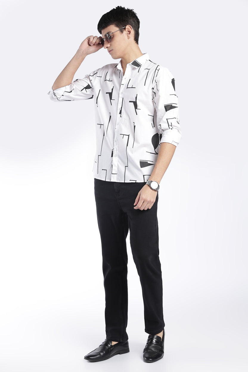 Mens Regular Fit White Abstract Printed Shirt - Image 6