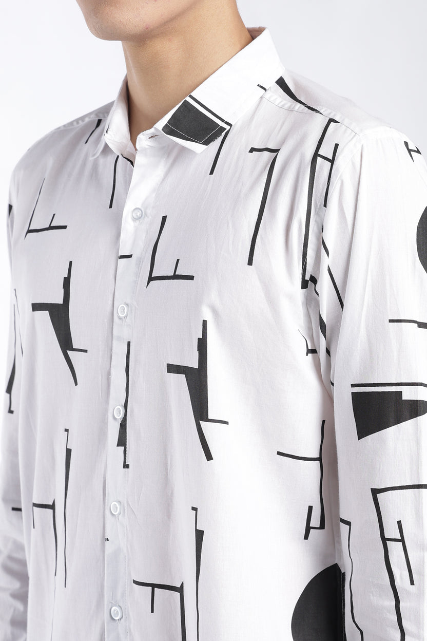 Mens Regular Fit White Abstract Printed Shirt - Image 7