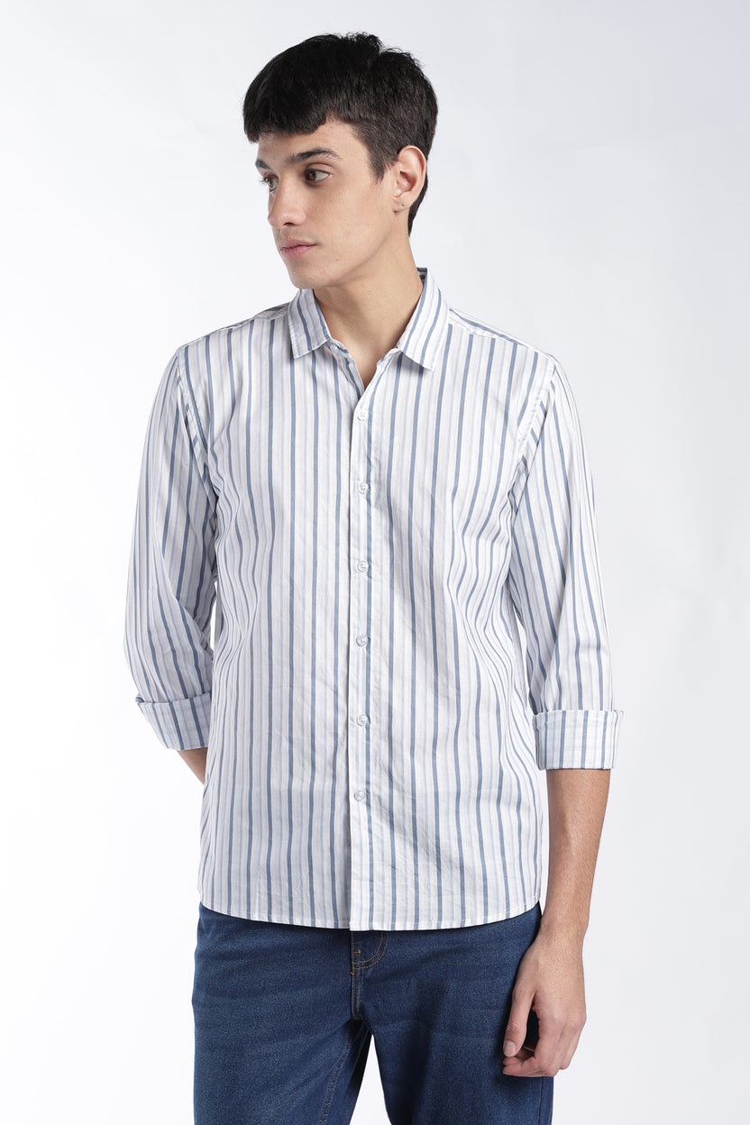 Mens Regular Fit Blue Striped Shirt - Image 2