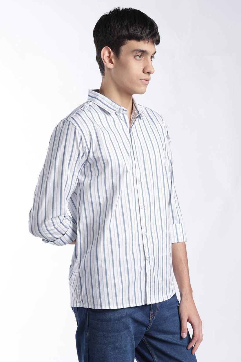 Mens Regular Fit Blue Striped Shirt - Image 4