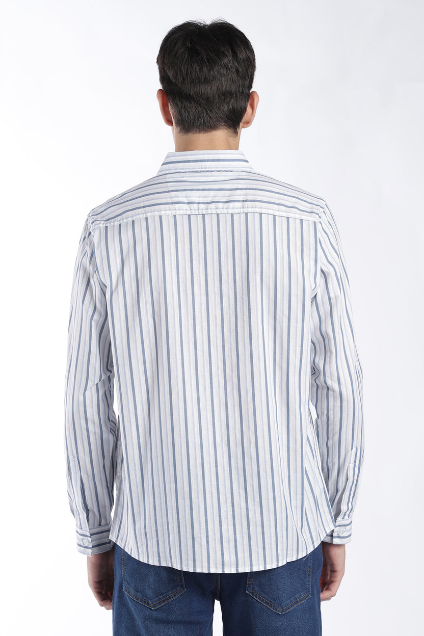 Mens Regular Fit Blue Striped Shirt - Image 5