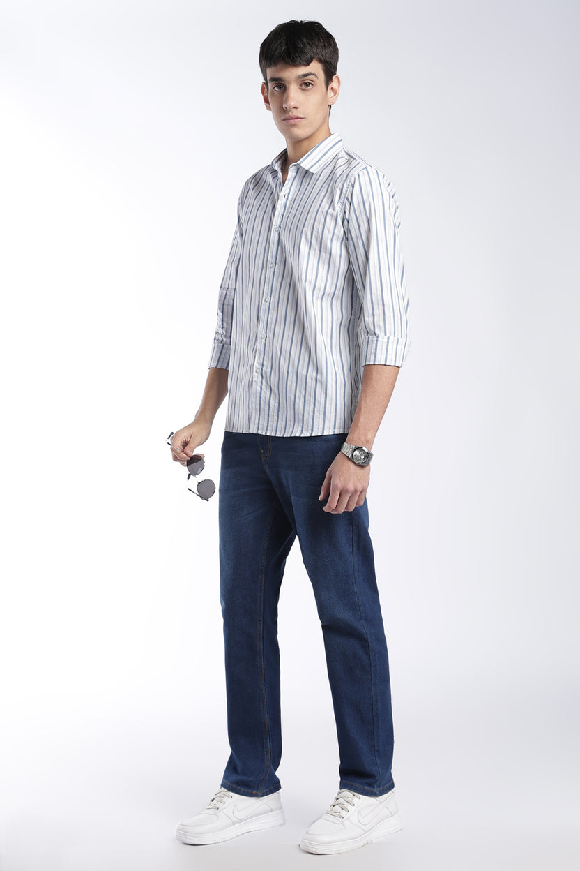 Mens Regular Fit Blue Striped Shirt - Image 6