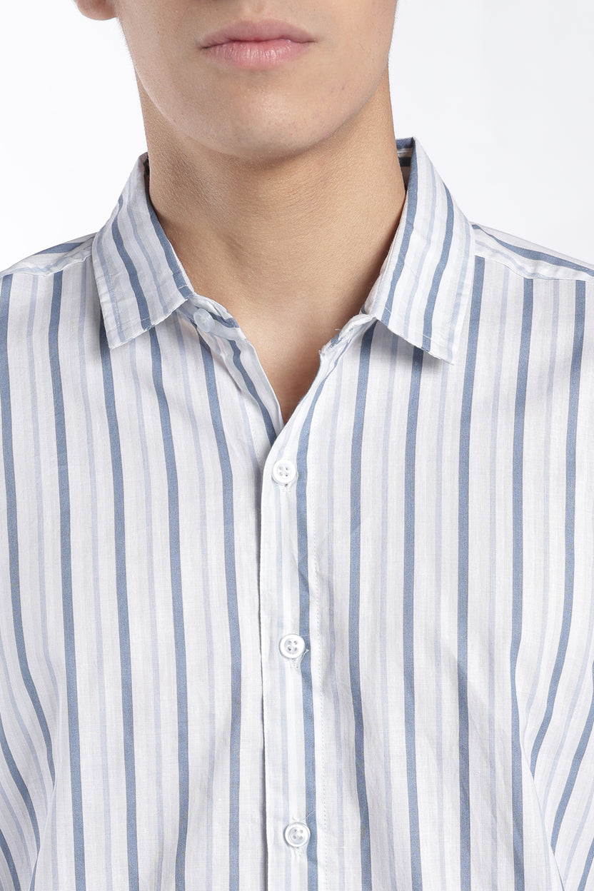 Mens Regular Fit Blue Striped Shirt - Image 7
