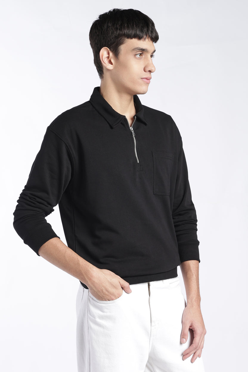 Mens Regular Fit Black Zip Neck Sweatshirt - Image 4