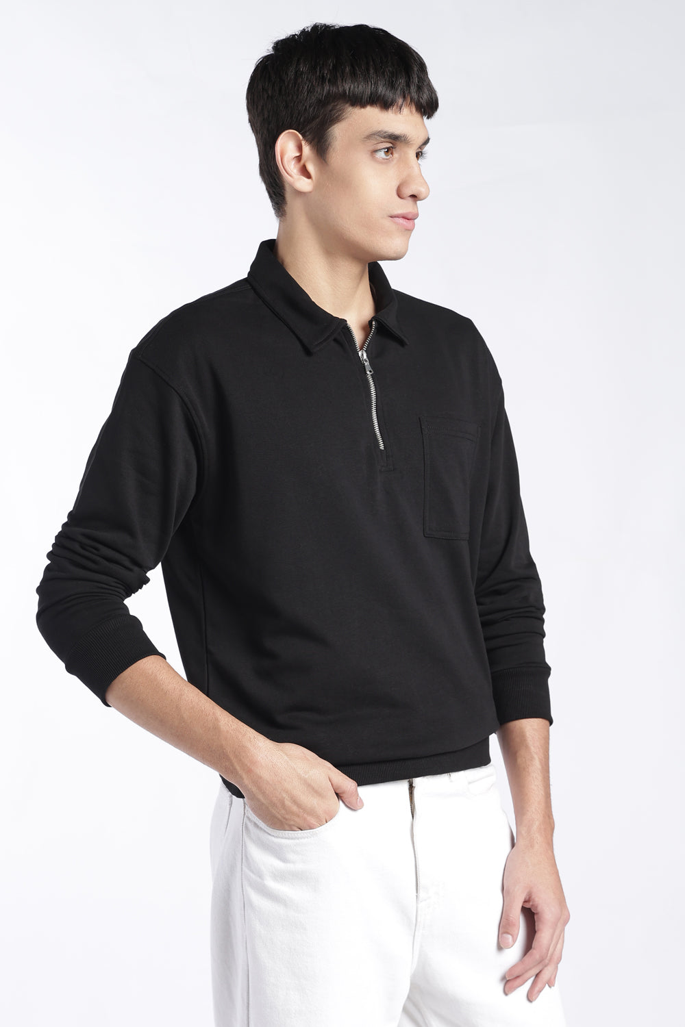 Mens Regular Fit Black Zip Neck Sweatshirt - Image 4