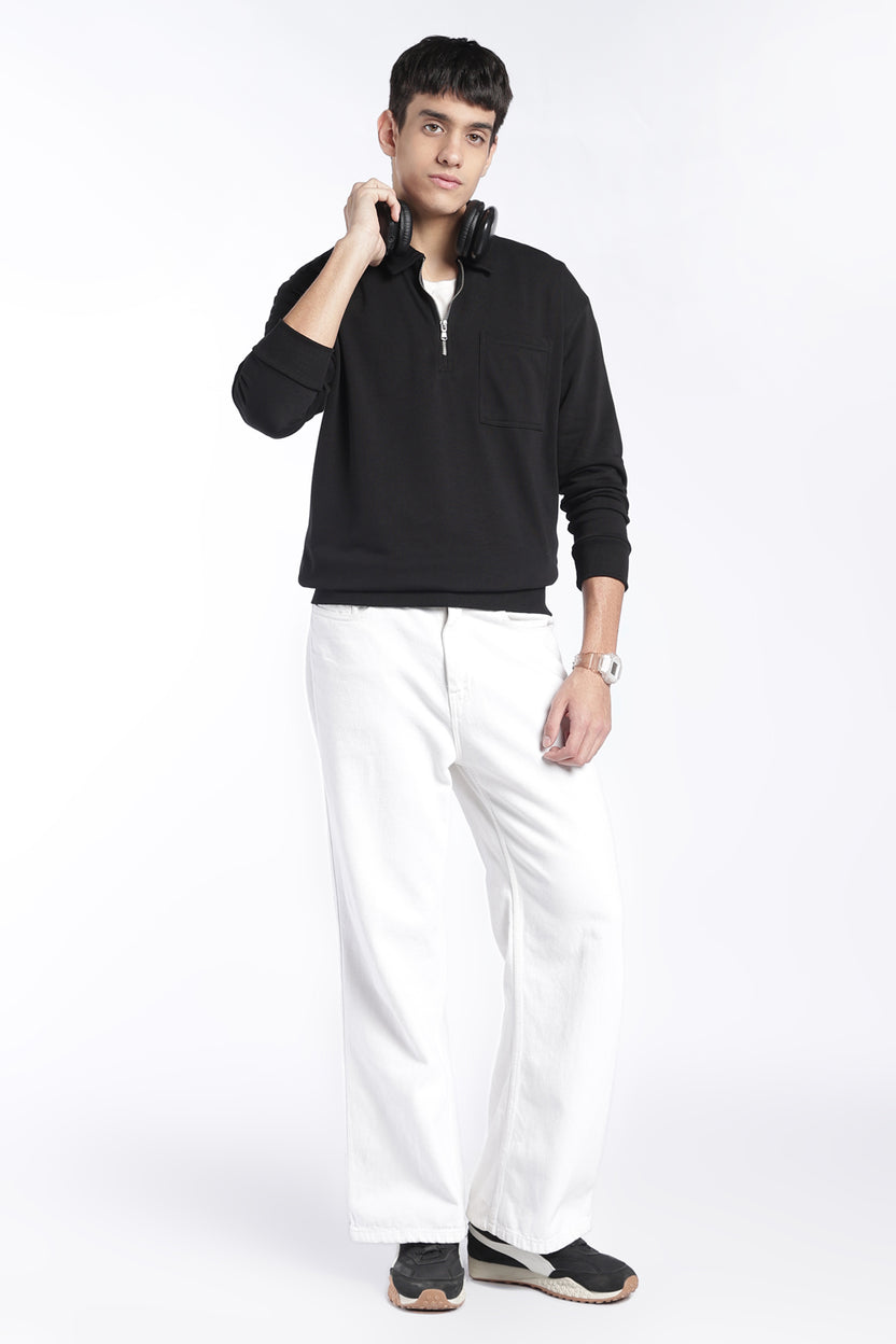 Mens Regular Fit Black Zip Neck Sweatshirt - Image 6