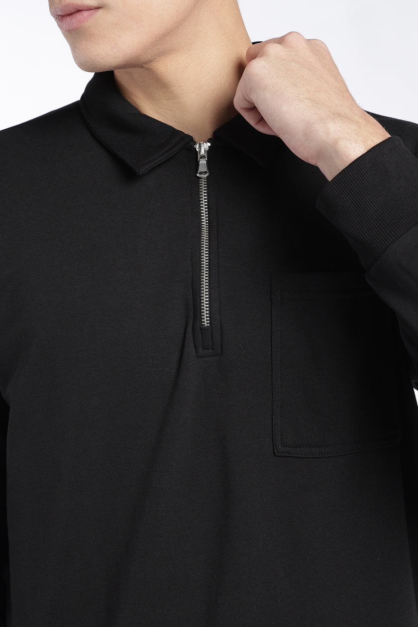 Mens Regular Fit Black Zip Neck Sweatshirt - Image 7