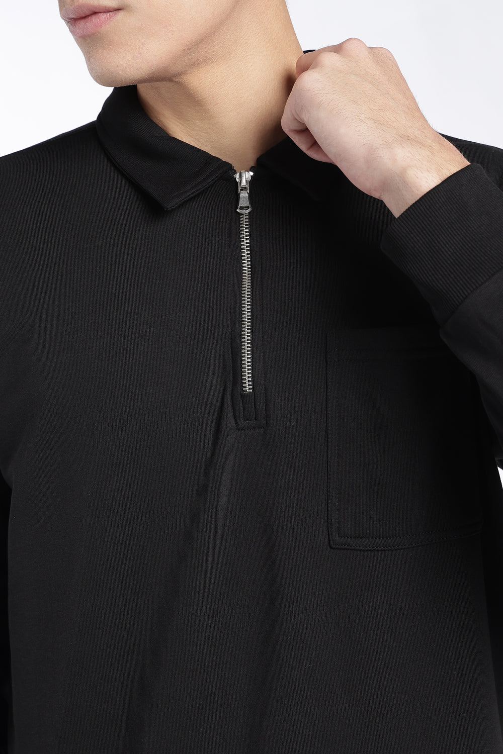 Mens Regular Fit Black Zip Neck Sweatshirt - Image 7