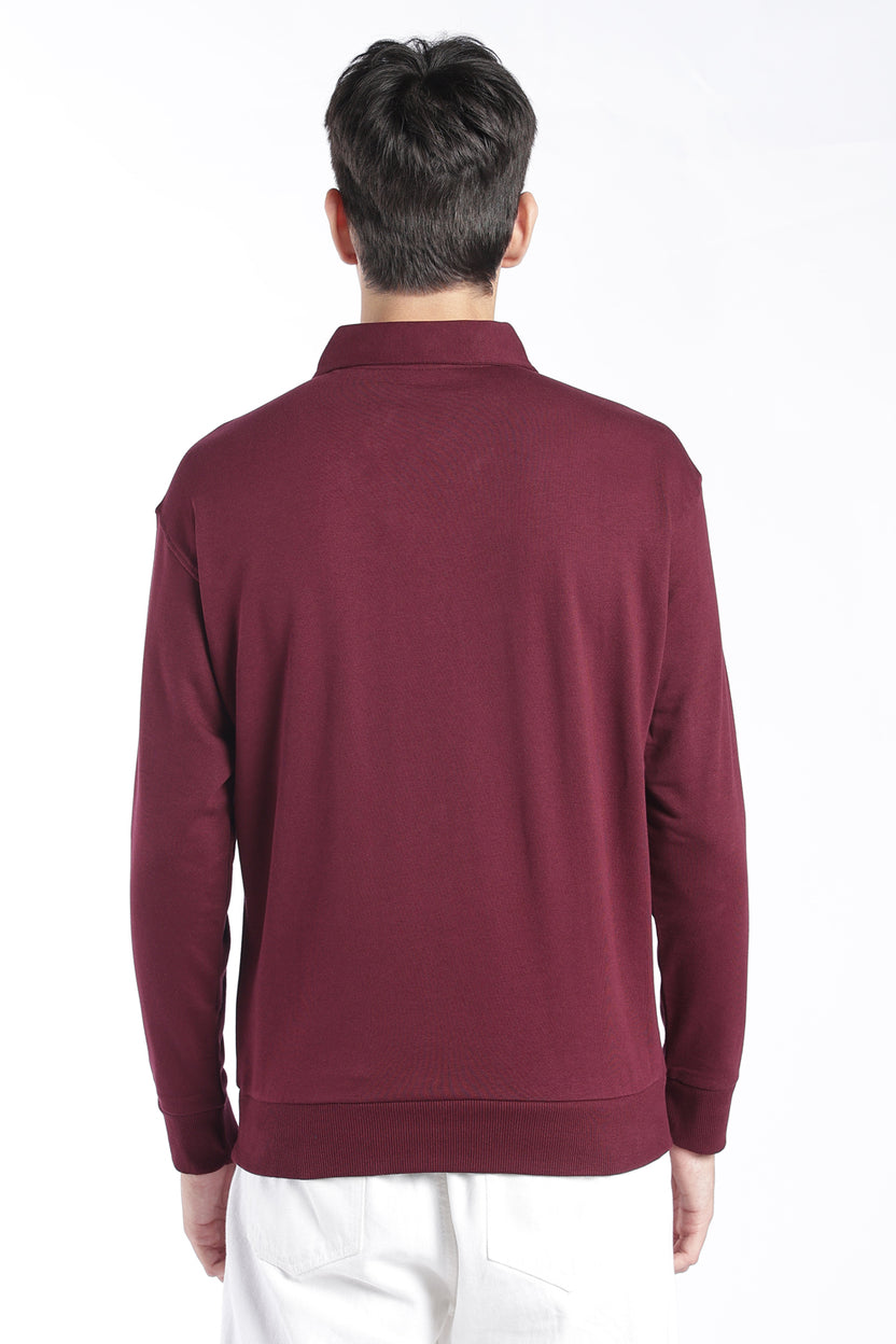 Mens Regular Fit Maroon Zip Neck Sweatshirt - Image 5