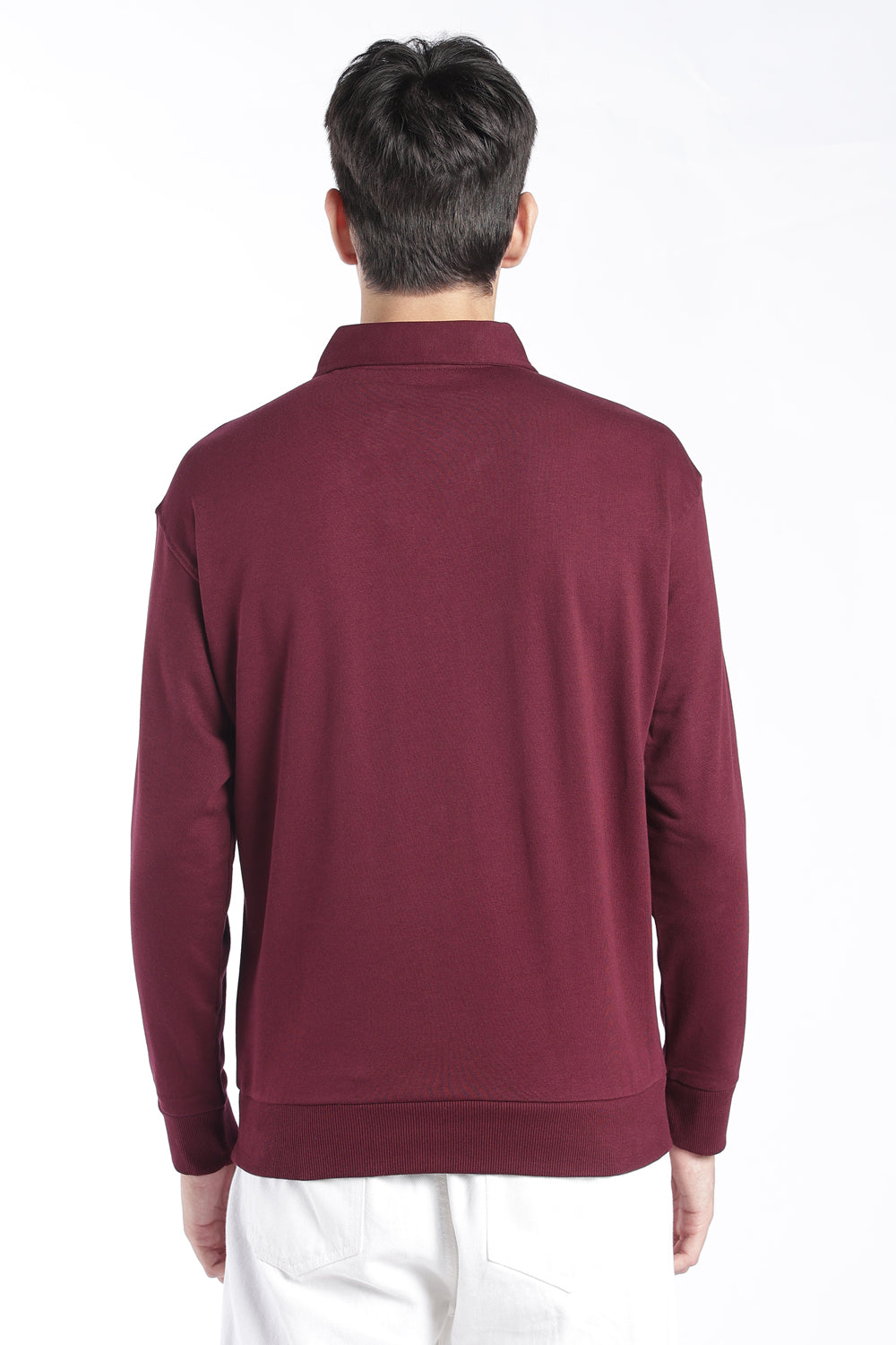 Mens Regular Fit Maroon Zip Neck Sweatshirt - Image 5