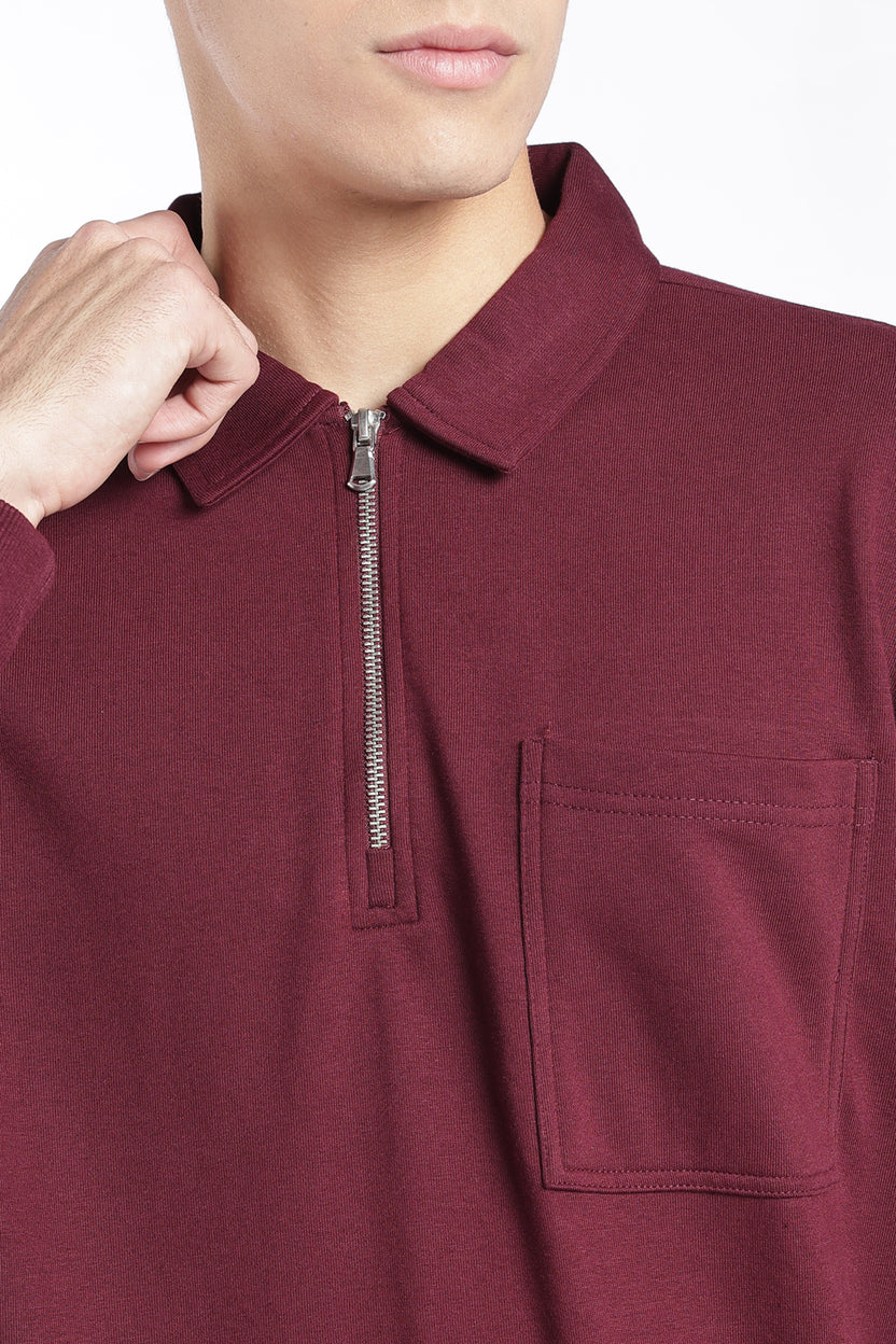 Mens Regular Fit Maroon Zip Neck Sweatshirt - Image 7
