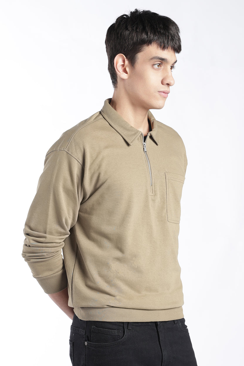 Mens Regular Fit Olive Zip Neck Sweatshirt - Image 4