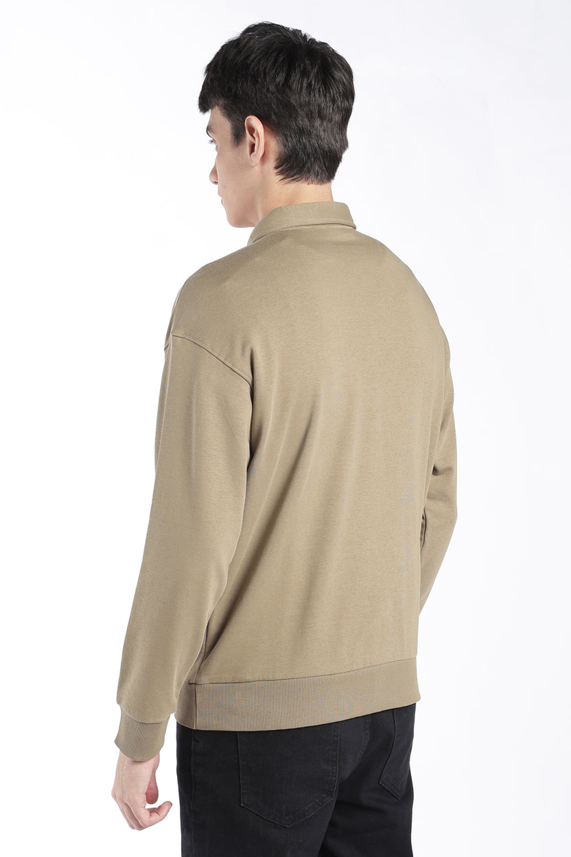 Mens Regular Fit Olive Zip Neck Sweatshirt - Image 5