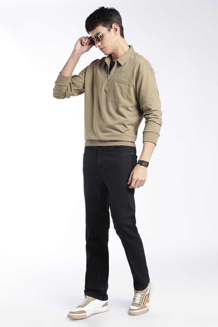 Mens Regular Fit Olive Zip Neck Sweatshirt - Image 6