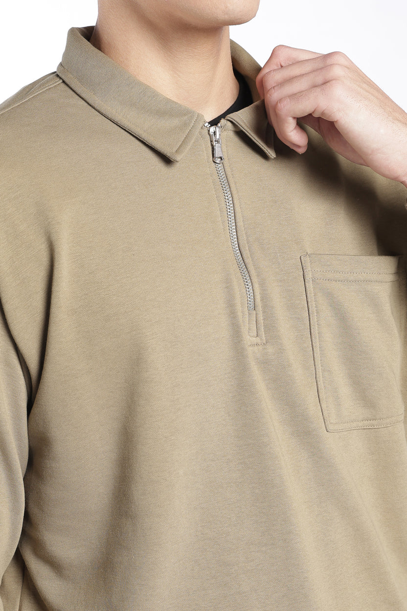 Mens Regular Fit Olive Zip Neck Sweatshirt - Image 7