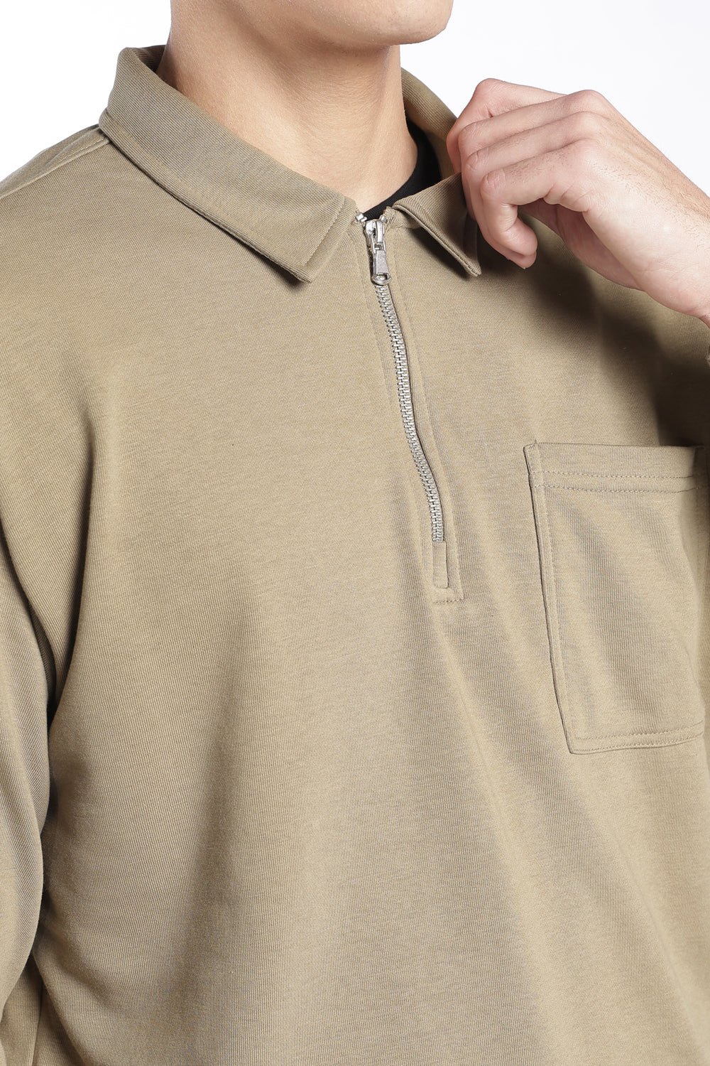 Mens Regular Fit Olive Zip Neck Sweatshirt - Image 7